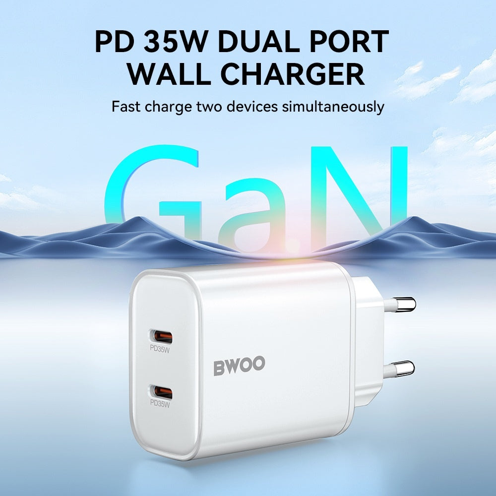 Snabbladdare för iPhone / Samsung QC 35W PD 2XUSB-C Väggladdare