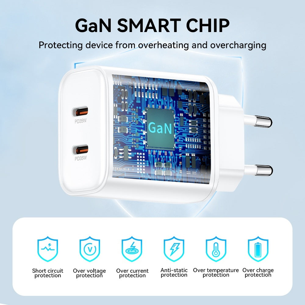 Snabbladdare för iPhone / Samsung QC 35W PD 2XUSB-C Väggladdare