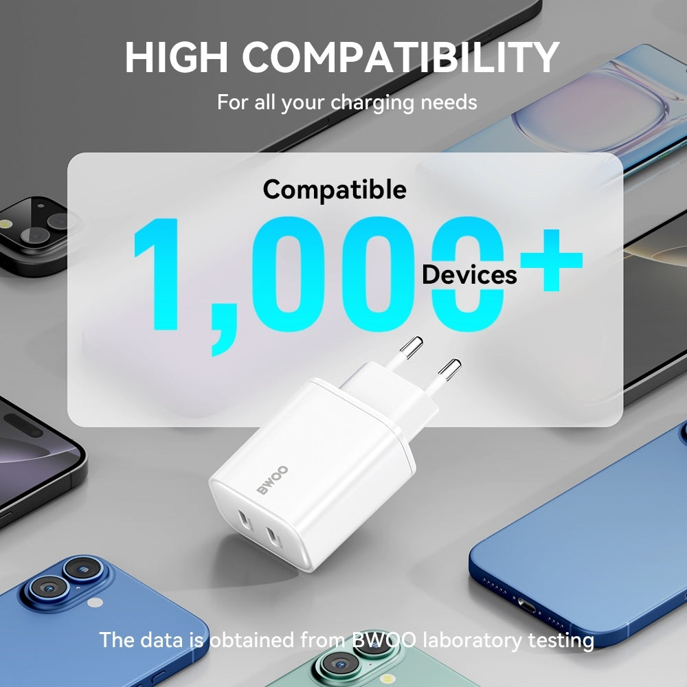 Snabbladdare för iPhone / Samsung QC 35W PD 2XUSB-C Väggladdare