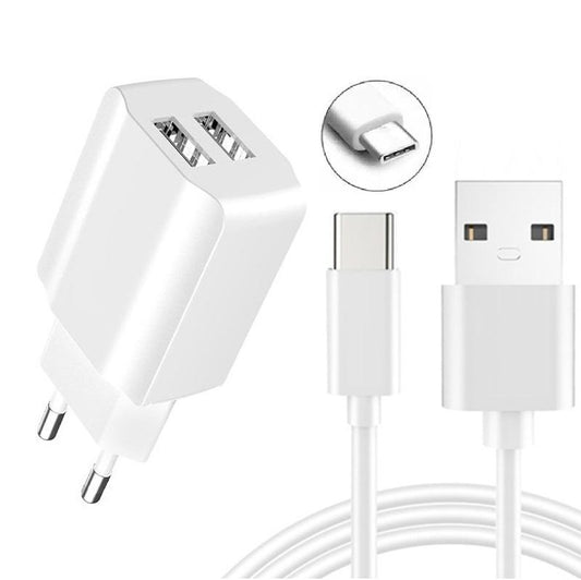 Snabbladdning 2xUSB Väggadapter + USB-C Kabel, Samsung, Android