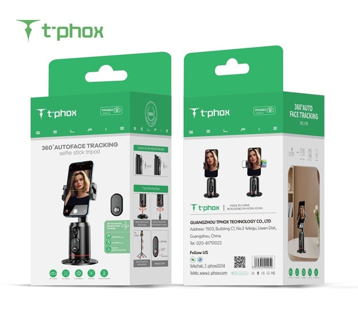 T-PHOX iCircle Tripod Face Tracking AI 360° automatisk rotation mobilhållare för video & selfie