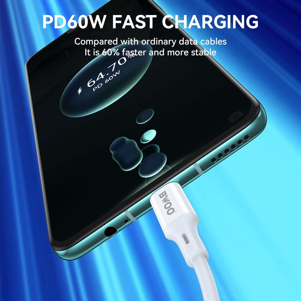 USB-C Laddkabel 1m 60W – Snabb Data & Laddning för iPhone, Samsung, iPad & Android