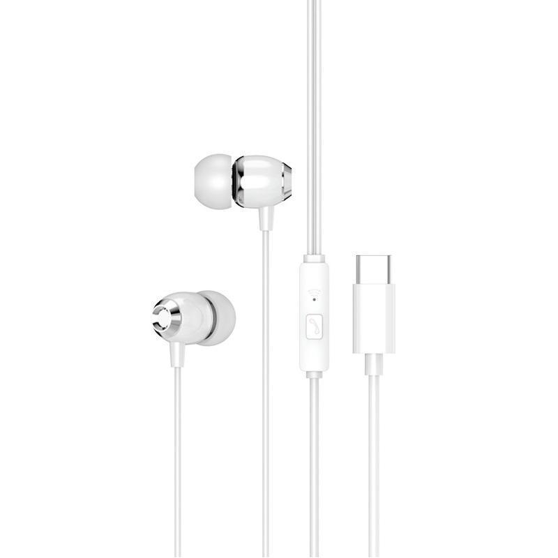 USB-C / TYP-C Kontakt In-Ear Hörlurar med Mikrofon EP25 - Vit