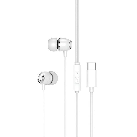 USB-C / TYP-C Kontakt In-Ear Hörlurar med Mikrofon EP25 - Vit