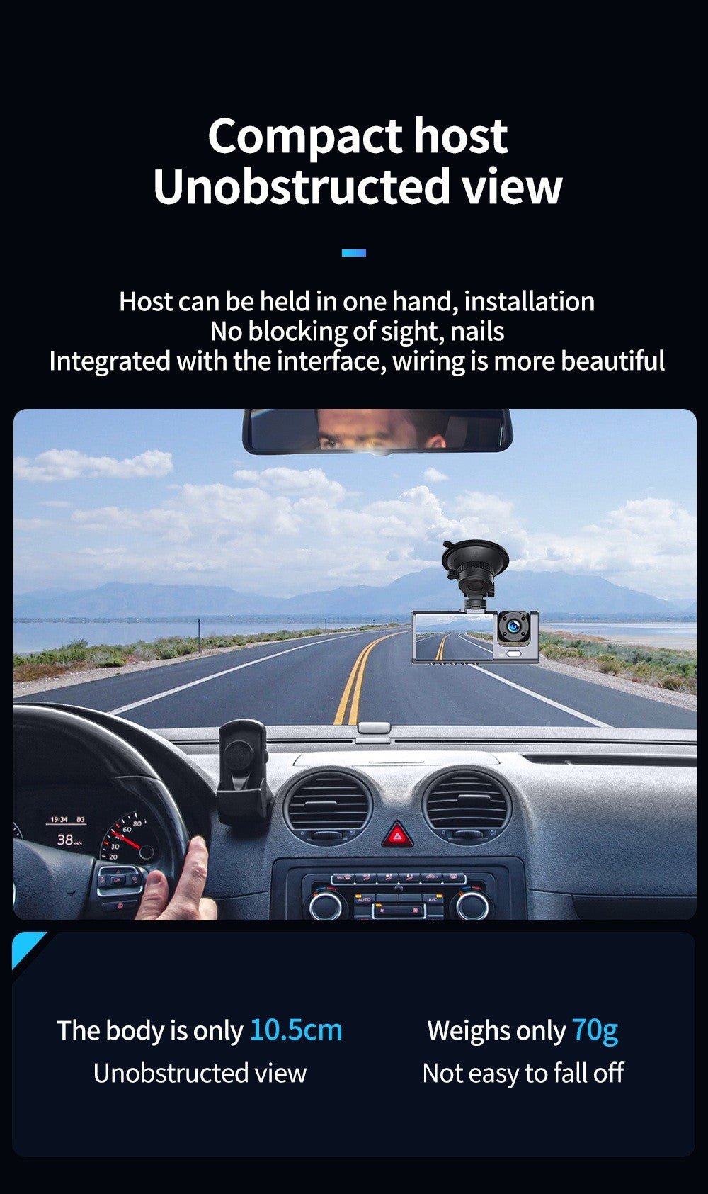 XO 3-i-1 Bilkamera Full HD 1080P Nattläge, Rörelsesensor & Parkeringsövervakning