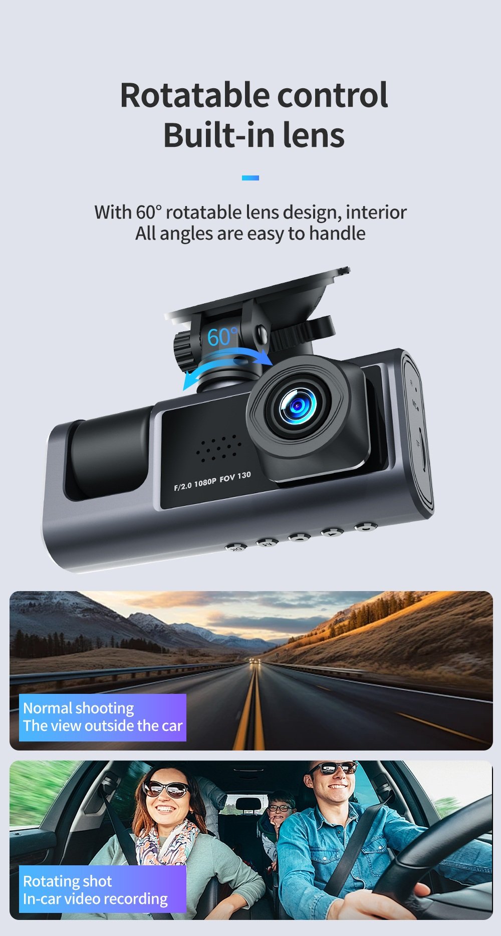 XO 3-i-1 Bilkamera Full HD 1080P Nattläge, Rörelsesensor & Parkeringsövervakning