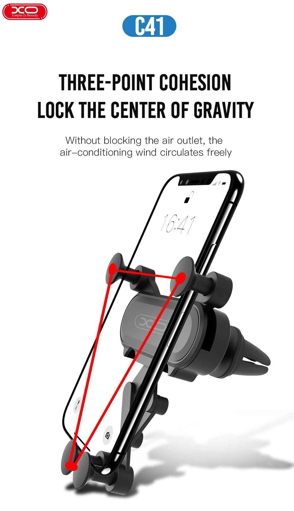 XO C41 Justerbar Gravity Mobilhållare för Bilens Ventilationsgaller – Svart