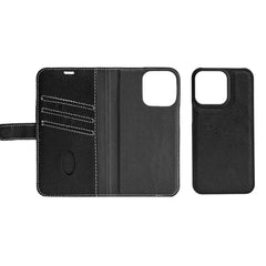 iPhone 12 Mini- Essentials Äkta läder 2-i-1 Löstagbart Plånboksfodral Svart