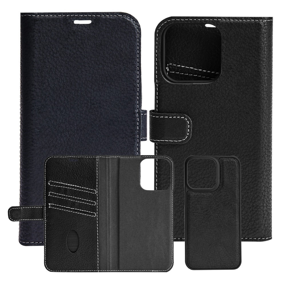iPhone 13 Pro Max - Essentials Äkta läder 2-i-1 Löstagbart Plånboksfodral Svart
