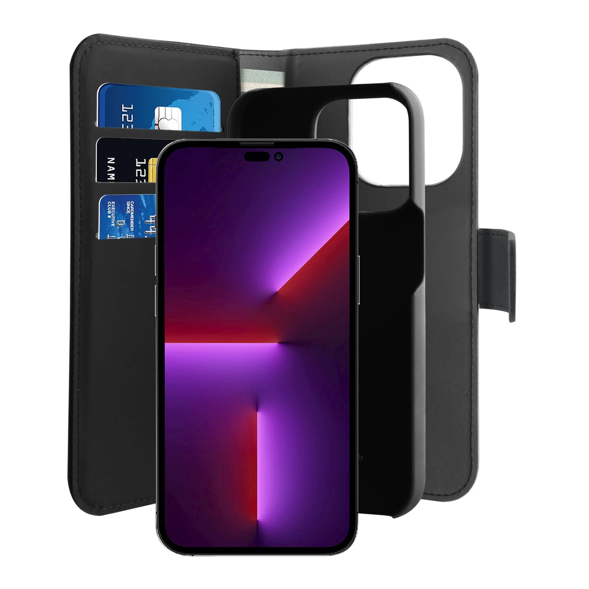 iPhone 13 Pro - Puro Ekoläder 2-i-1 Löstagbart Plånboksfodral Svart
