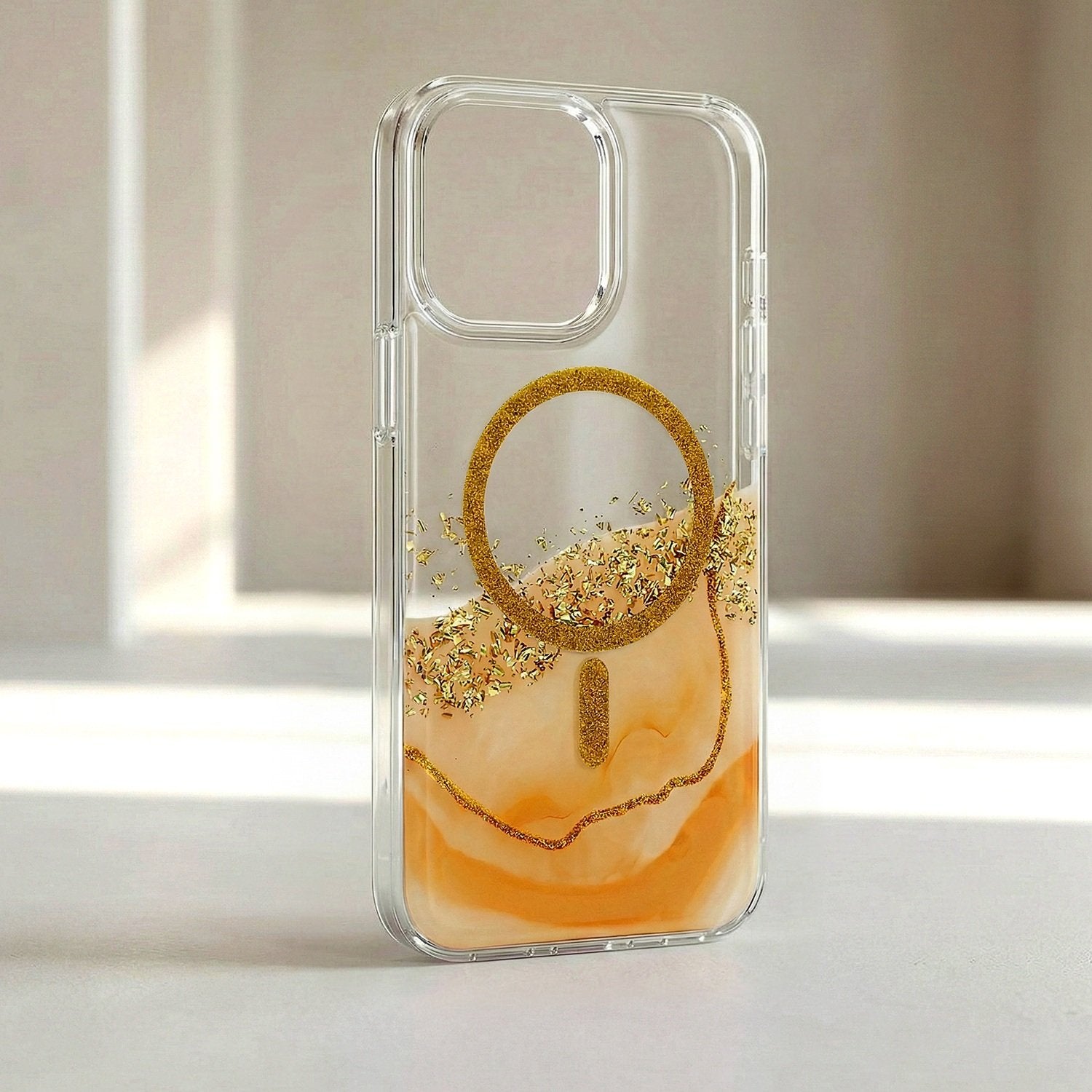 iPhone 15 - MagSafe Epoxy Transparent Skydd med 3D Effekt Orange