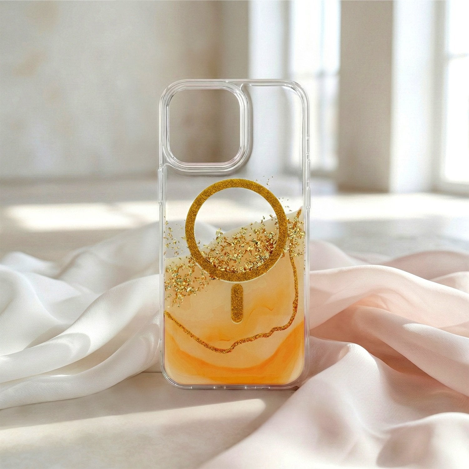 iPhone 15 - MagSafe Epoxy Transparent Skydd med 3D Effekt Orange