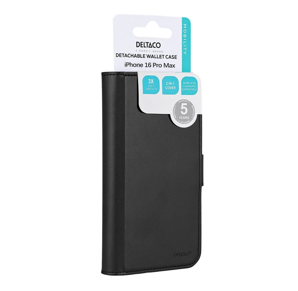 iPhone 16 Pro Max - DELTACO Ekoläder 2-i-1 Löstagbart Plånboksfodral, MagSafe-kompatibelt