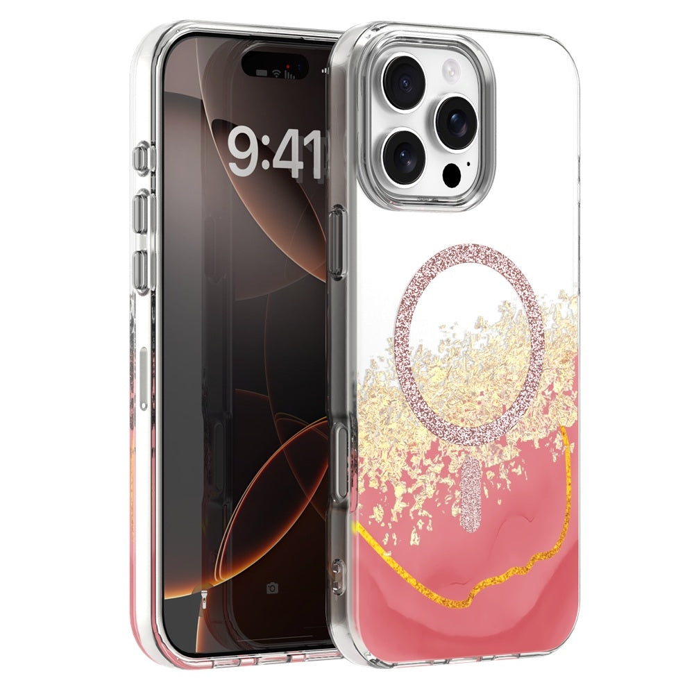 iPhone 16 Pro Max - MagSafe Epoxy Transparent Skydd med 3D Effekt Rosa