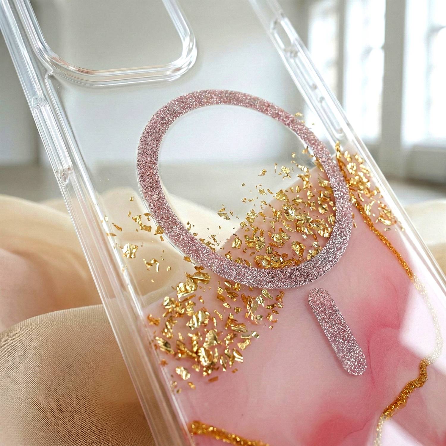 iPhone 16 Pro Max - MagSafe Epoxy Transparent Skydd med 3D Effekt Rosa