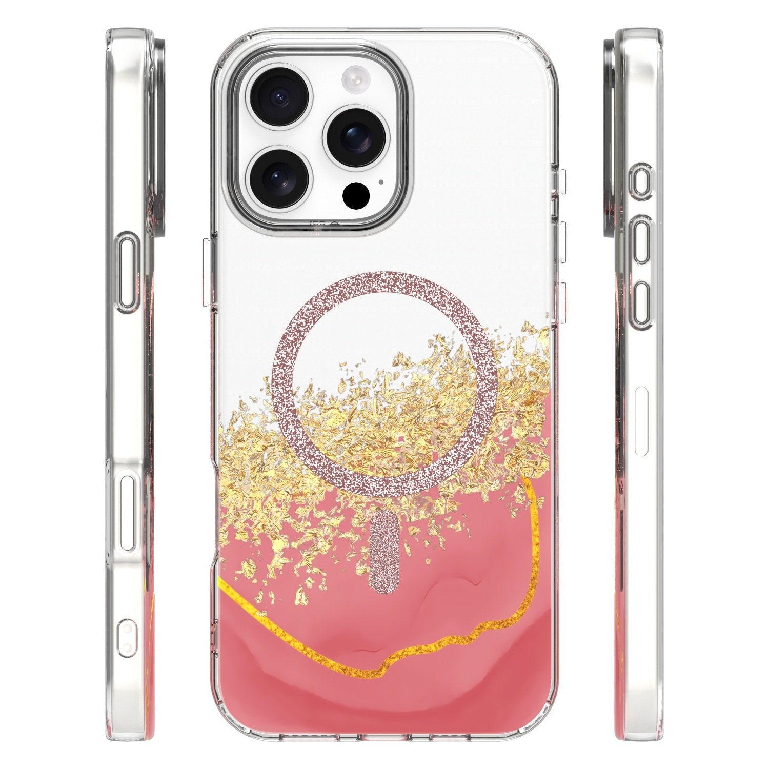 iPhone 16 Pro Max - MagSafe Epoxy Transparent Skydd med 3D Effekt Rosa