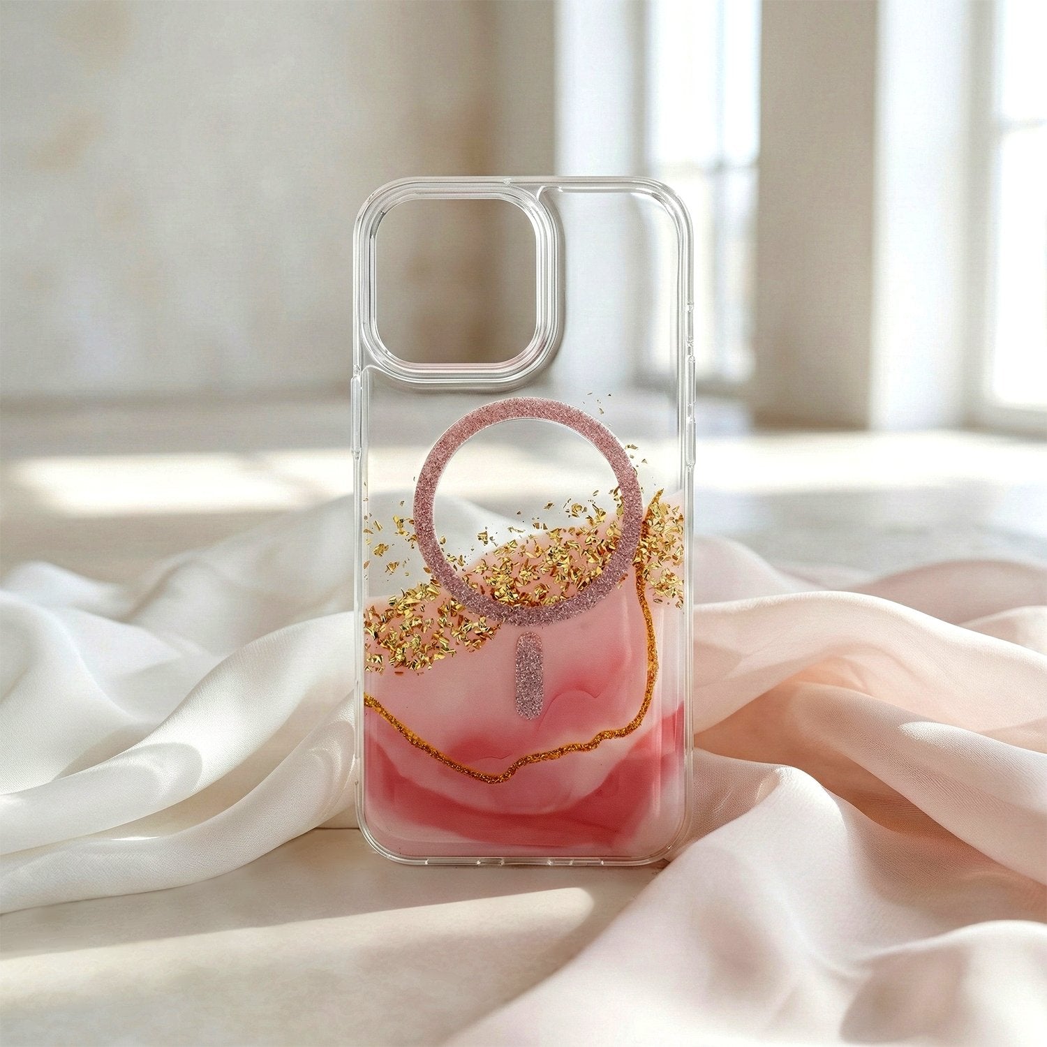 iPhone 16 Pro Max - MagSafe Epoxy Transparent Skydd med 3D Effekt Rosa