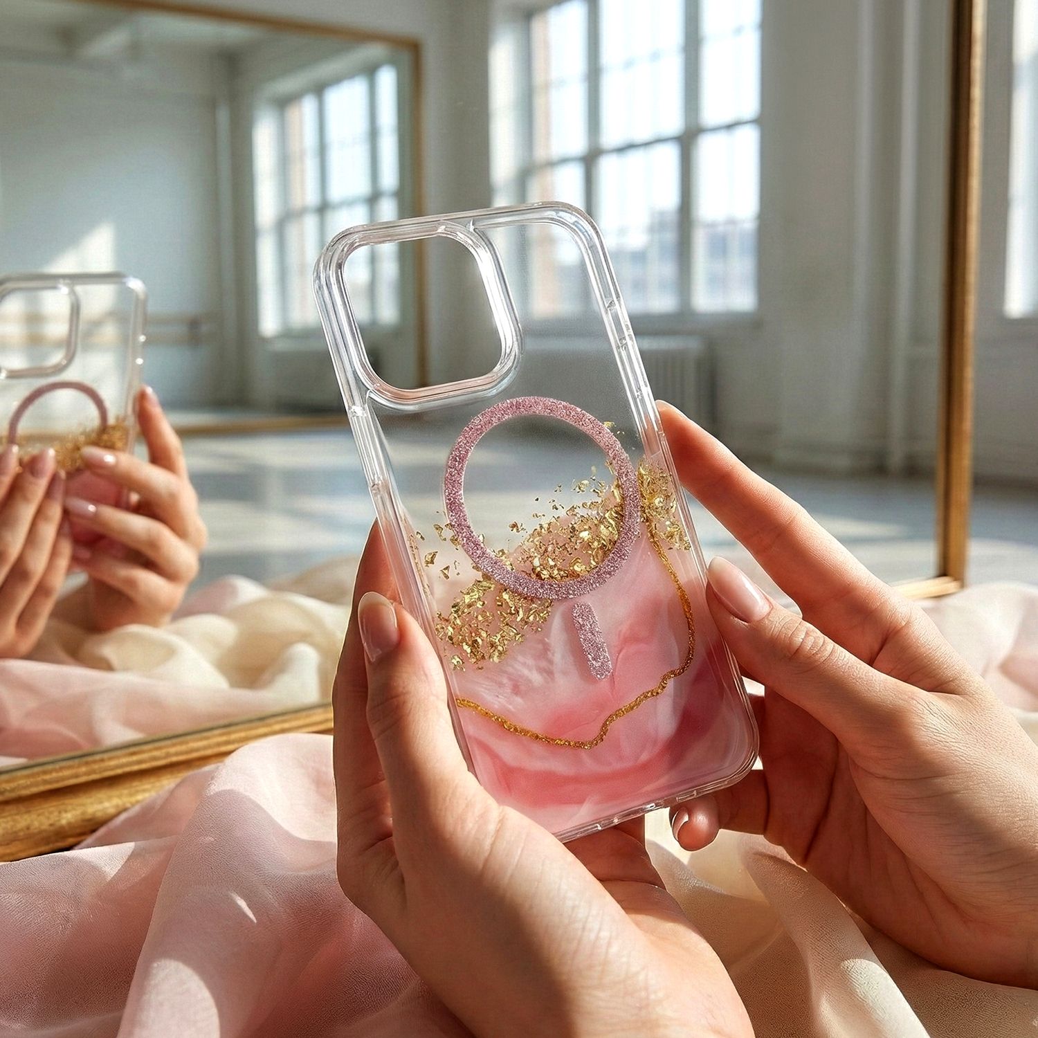 iPhone 16 Pro Max - MagSafe Epoxy Transparent Skydd med 3D Effekt Rosa