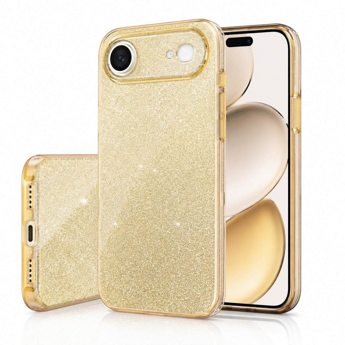 iPhone 17 Air - 3in1 Glitter Elegant Mjuk Skal Guld