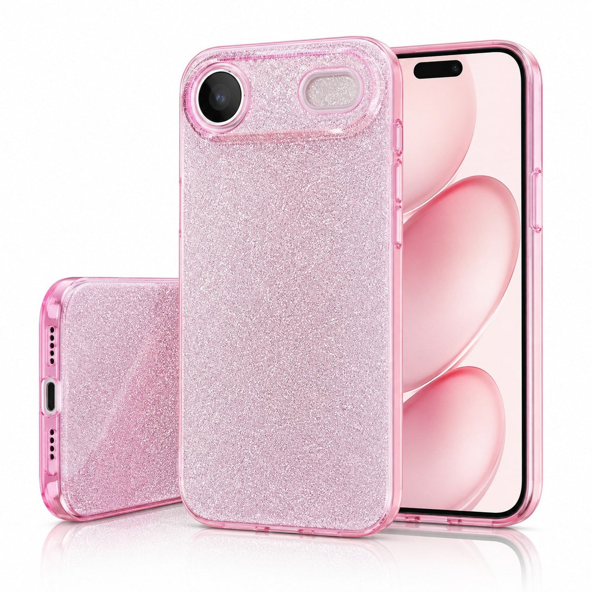 iPhone 17 Air - 3in1 Glitter Elegant Mjuk Skal Rosa