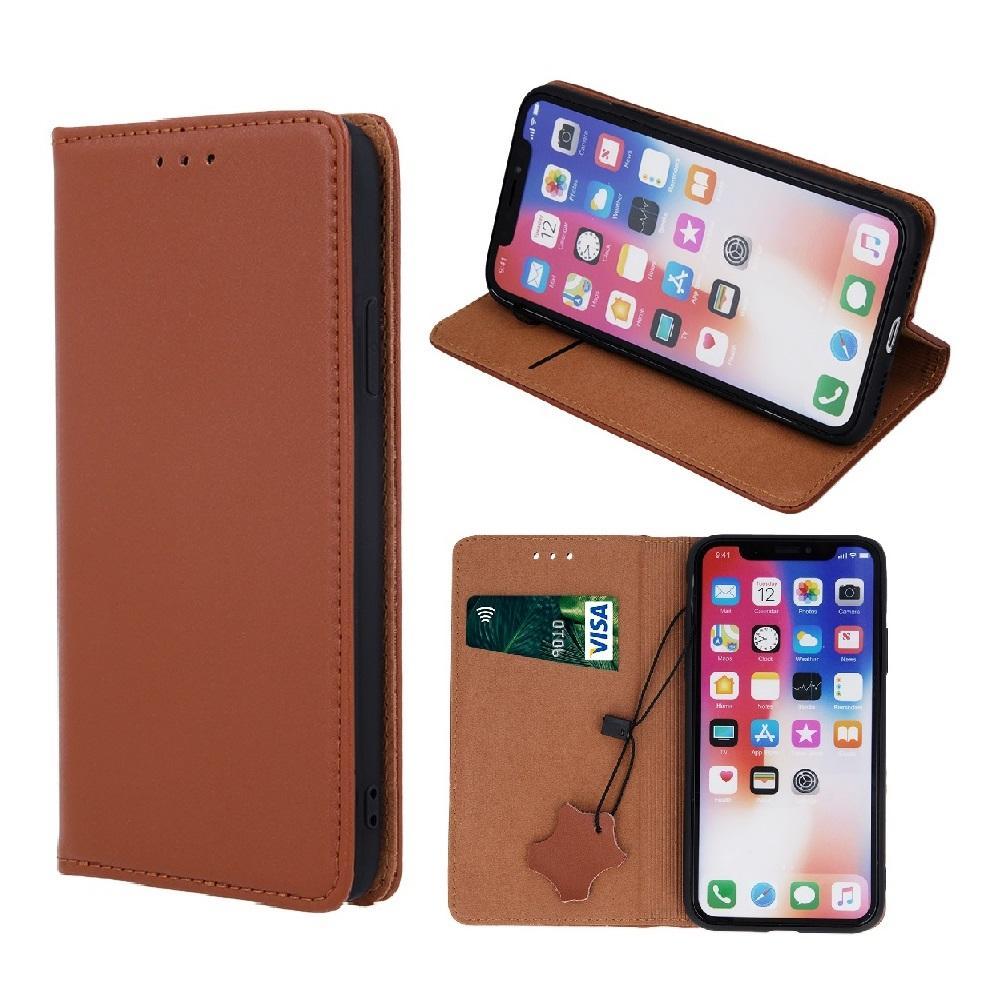 iPhone XR - Äkta Läder Flip Case Mobilplånbok - Brun