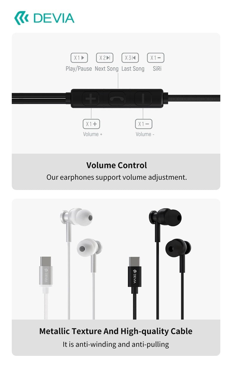 in-Ear USB-C hörlurar för Samsung / iPhone 15, 16 och Mobil med USB-C Kontakt Silver